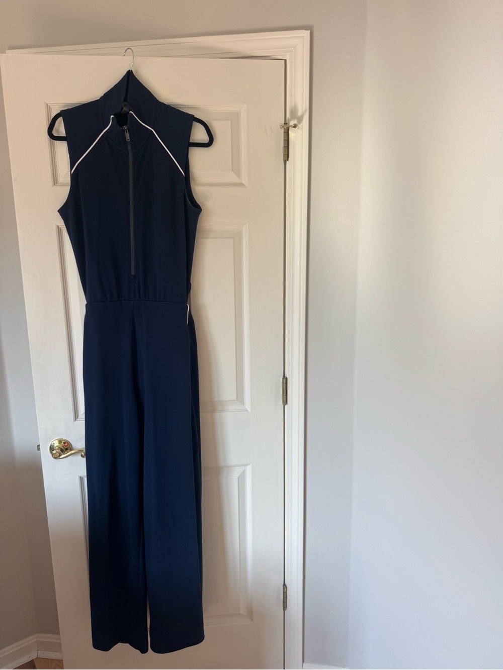 Spanx Airpique Sleeveless Mockneck Navy Jumpsuit Sz L